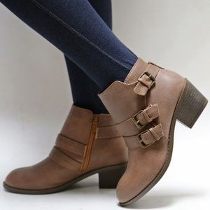 Tan Buckle Ankle Boots